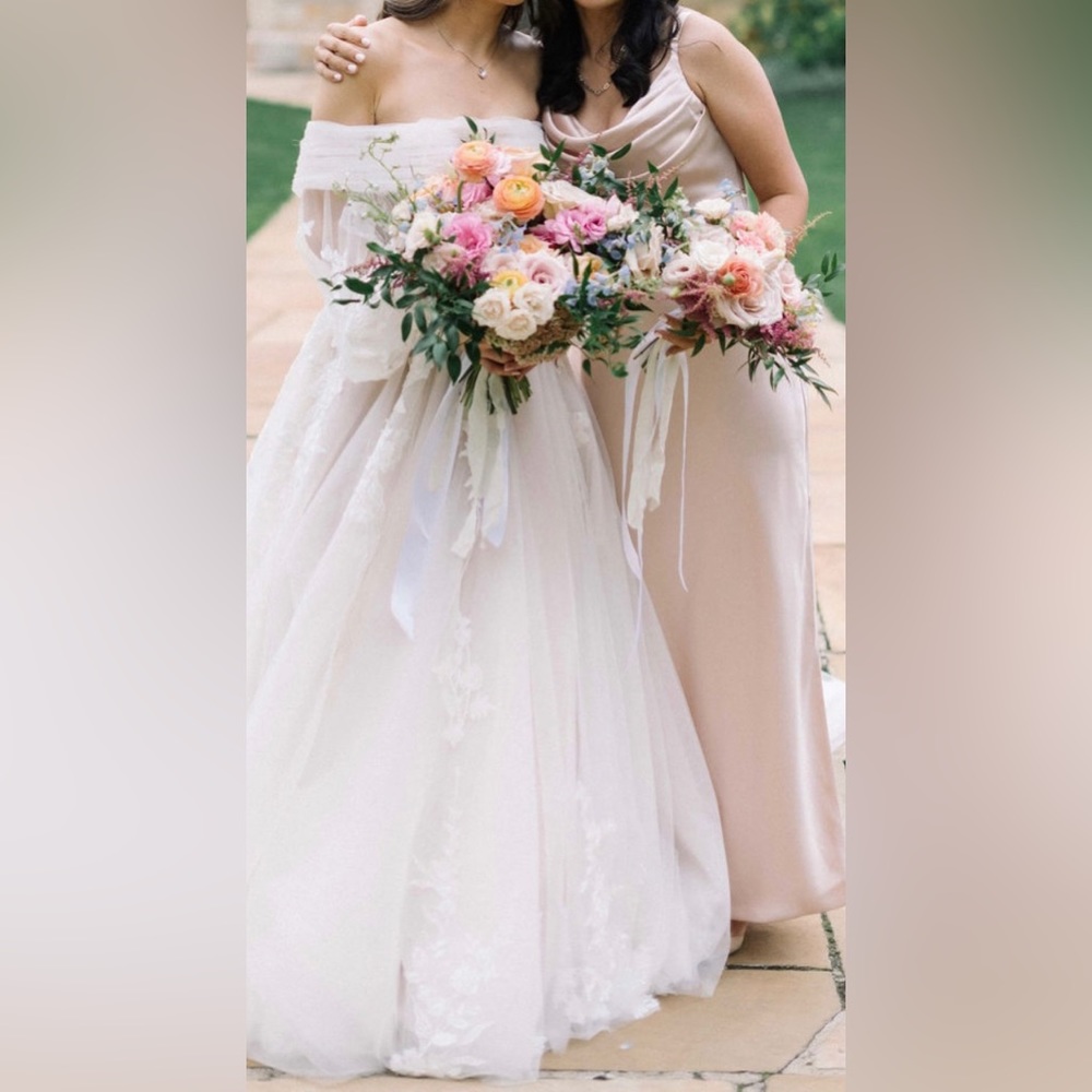 Revelry Skye Satin Dress Size 6 Bridesmaids Dress in Blush